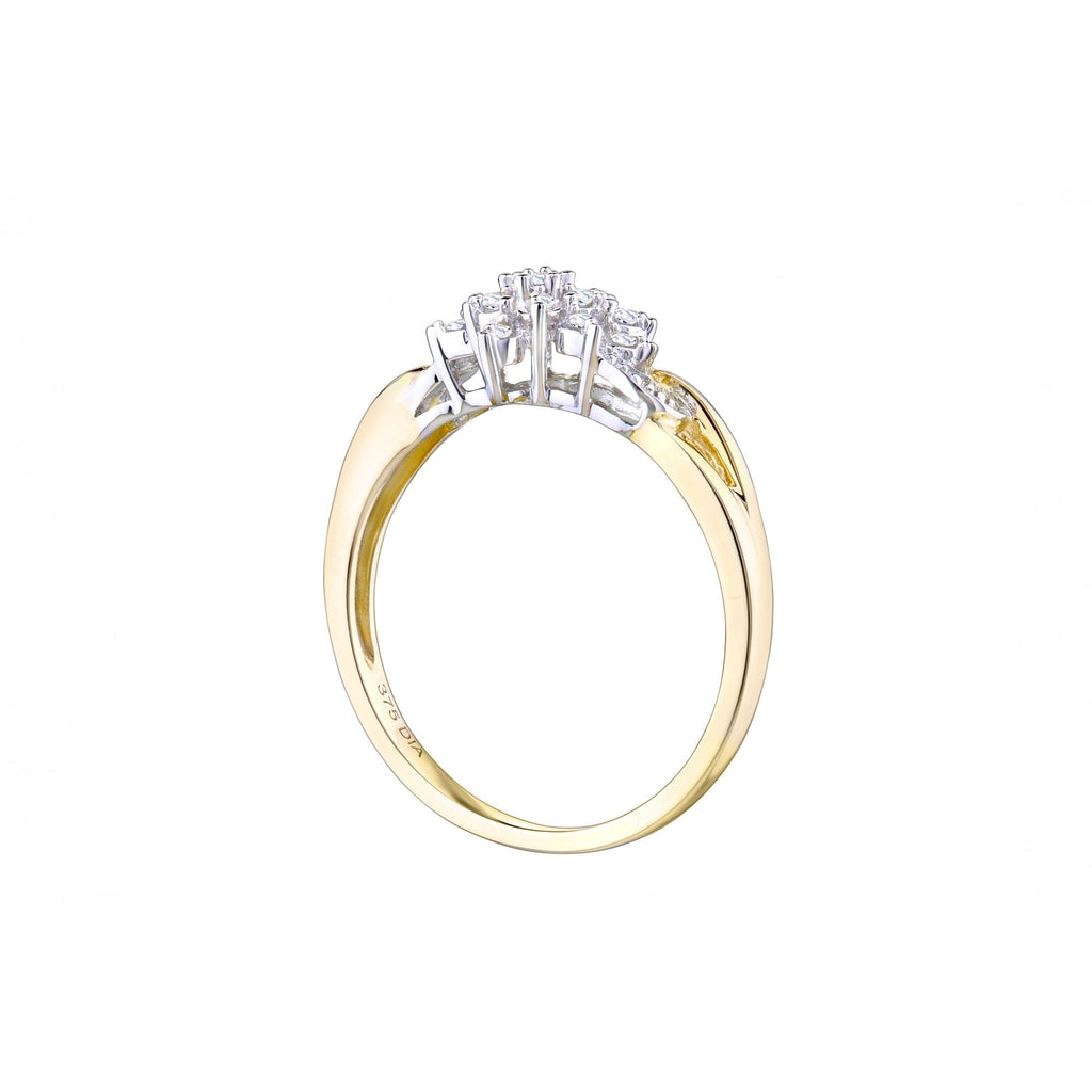 9ct Gold 0.10 Carat Natural Diamond Cluster Floral Ring
