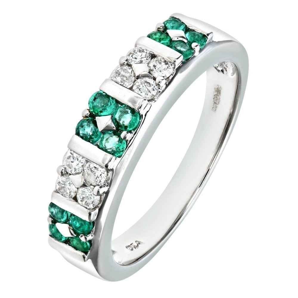 Round Emerald and Diamond Eternity Ring 9ct White Gold | Prime Jewellery