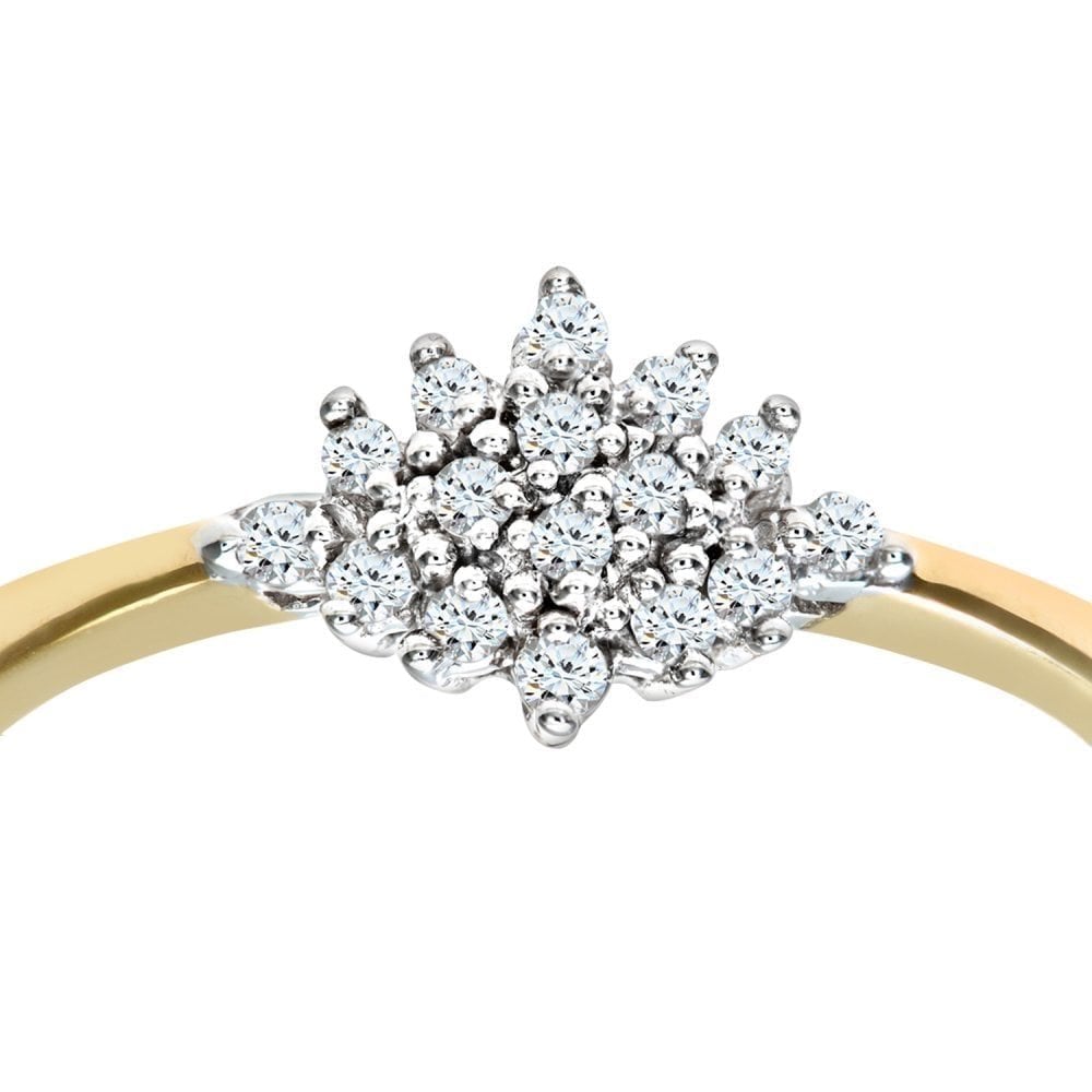 9ct Gold 0.10 Carat Natural Diamond Cluster Floral Ring