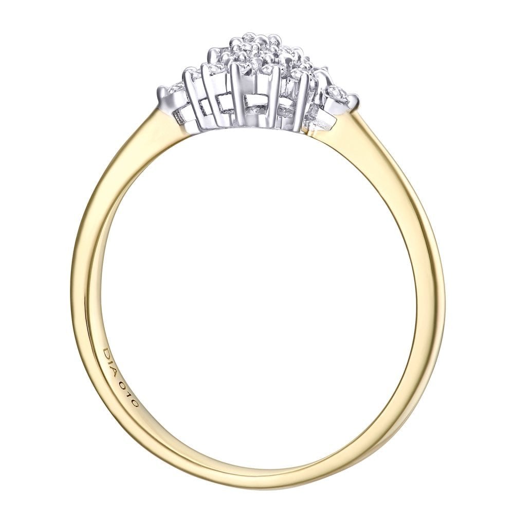 9ct Gold 0.10 Carat Natural Diamond Cluster Floral Ring