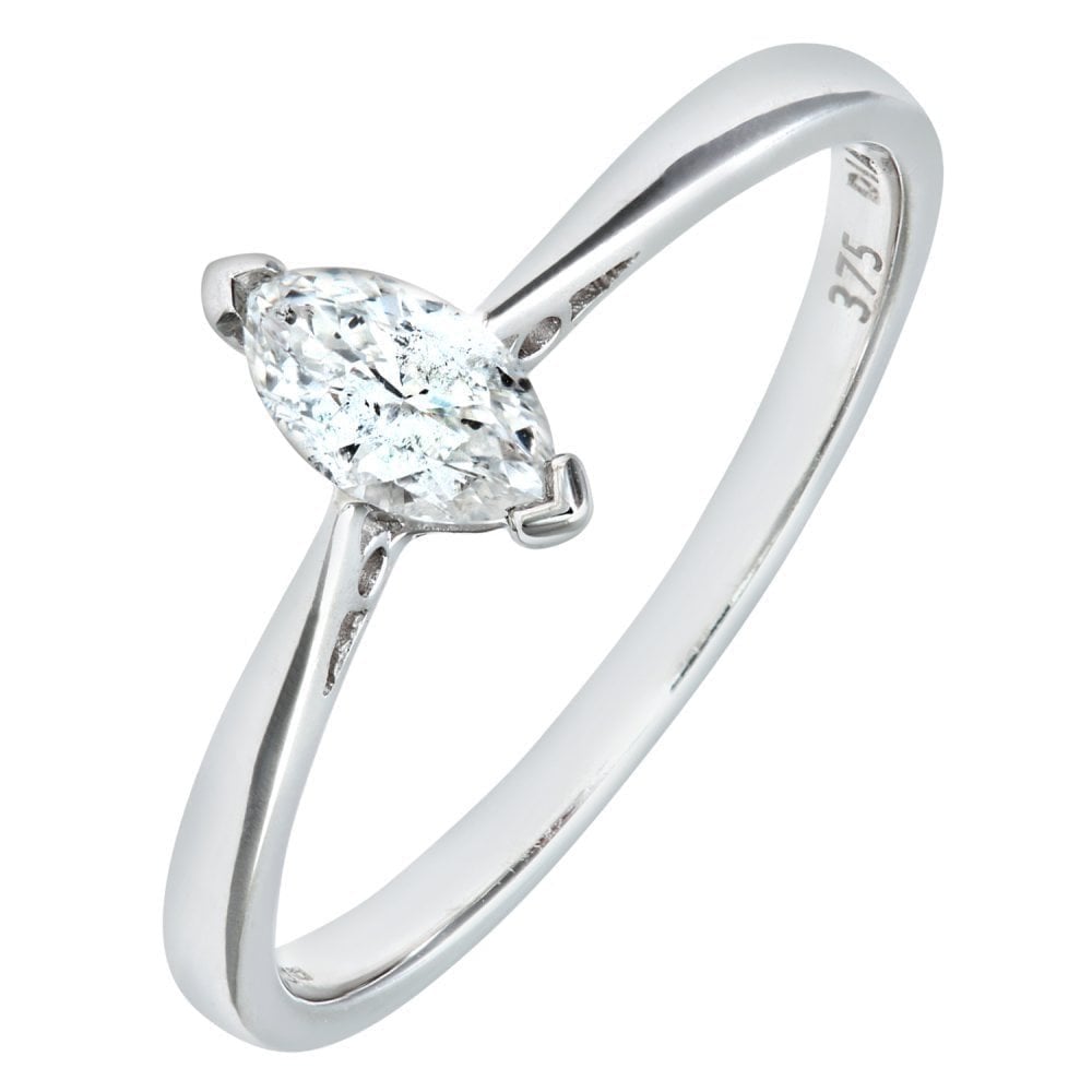 9ct White Gold 0.25 Carat Natural Diamond Marquise Solitaire Engagement Ring