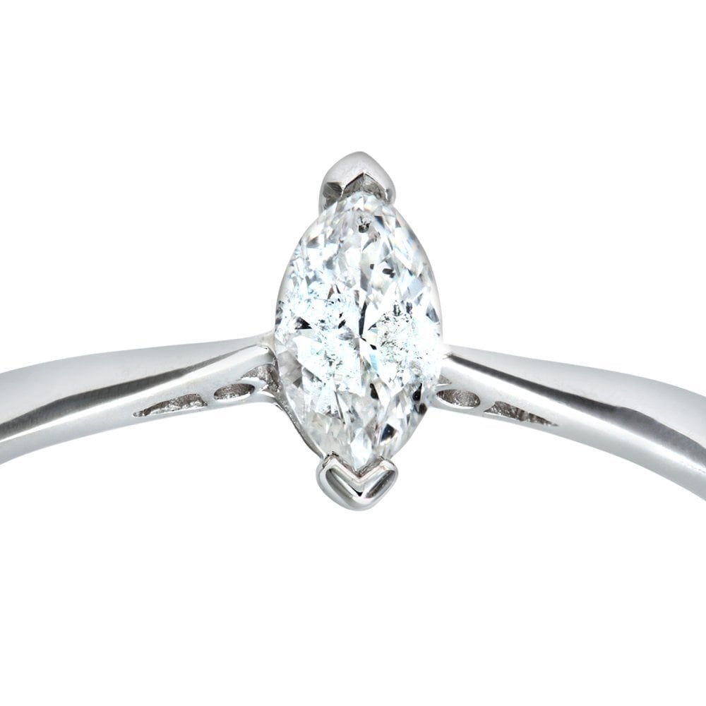 9ct White Gold 0.25 Carat Natural Diamond Marquise Solitaire Engagement Ring
