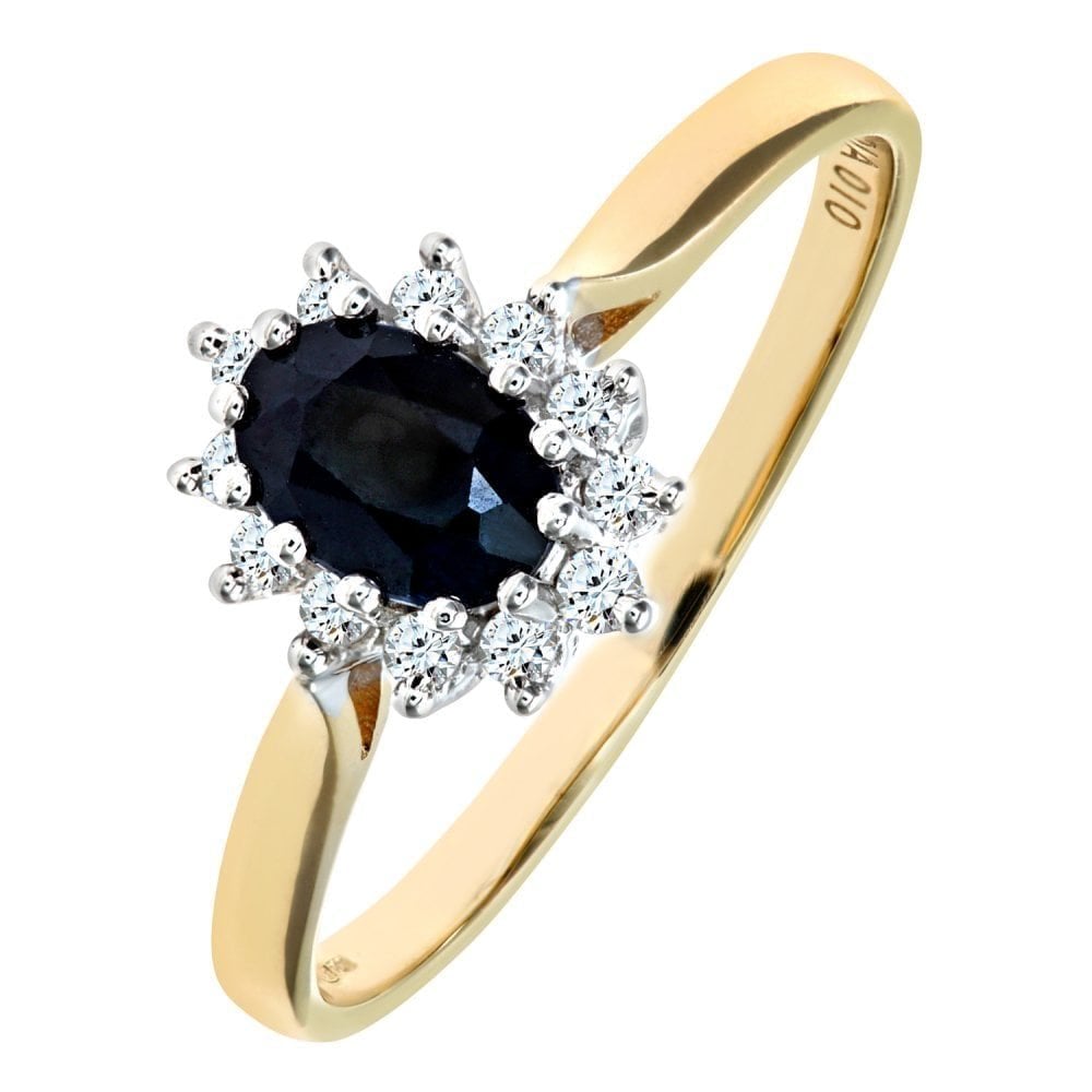 0.89 Ct Oval Natural Blue Sapphire and Diamond Victorian Halo Ring in 9ct Yellow Gold