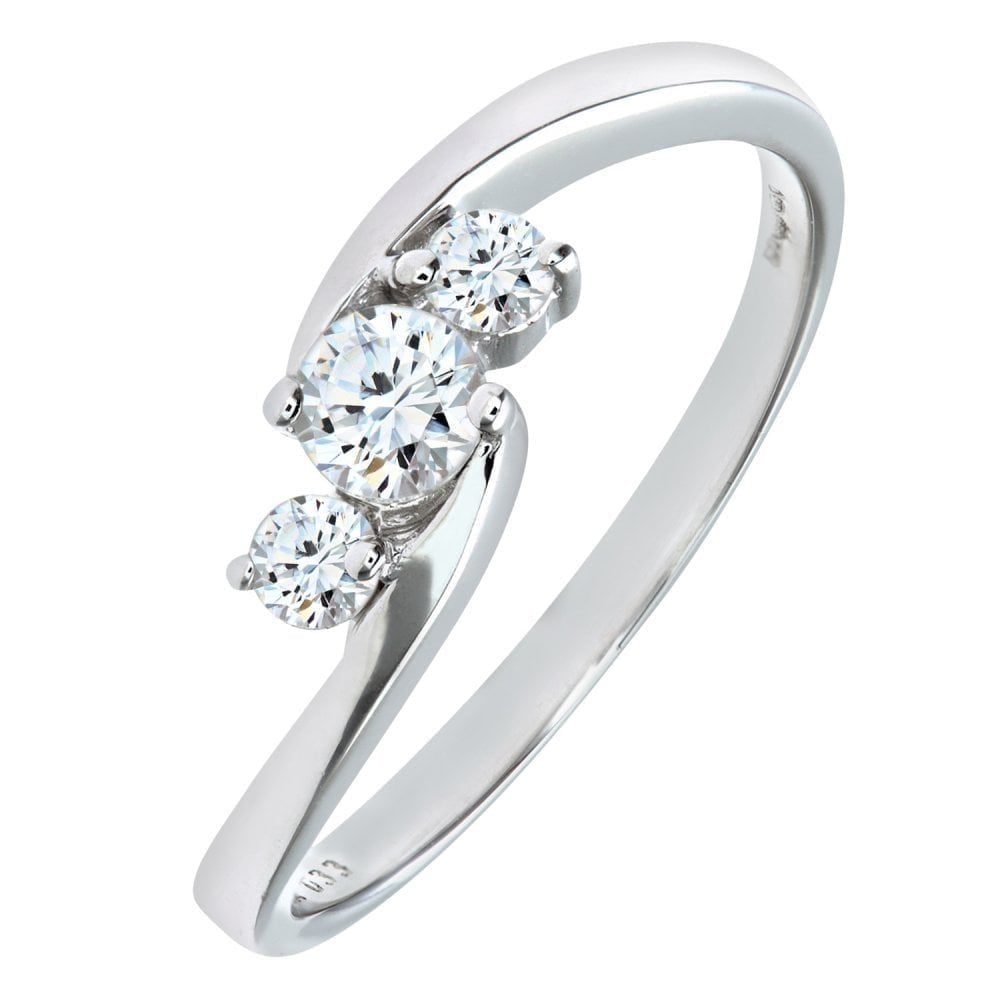 Diamond Trilogy Bypass Ring 9ct White Gold | Prime Jewellery