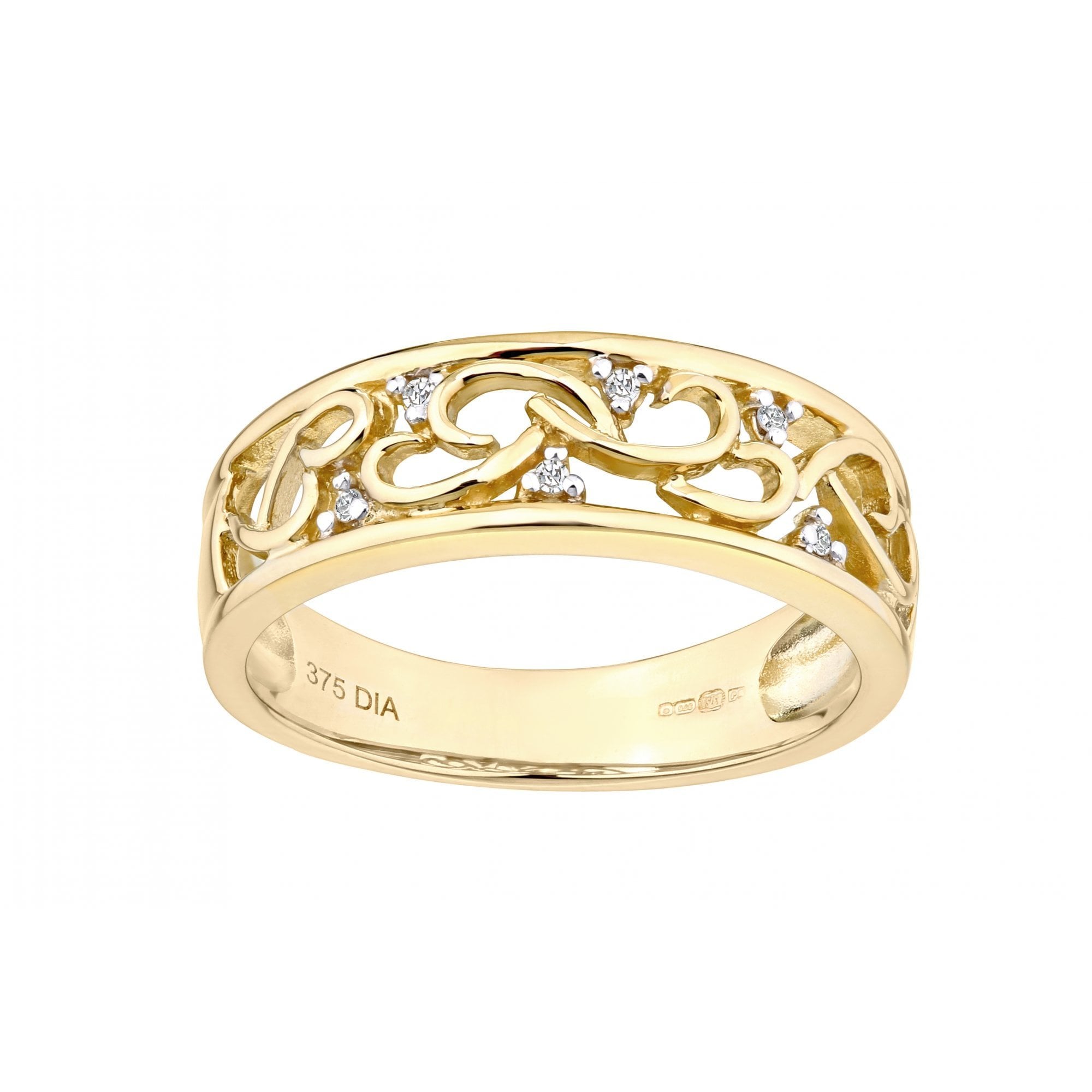 9ct Gold Natural Diamond Filigree Lattice Ring