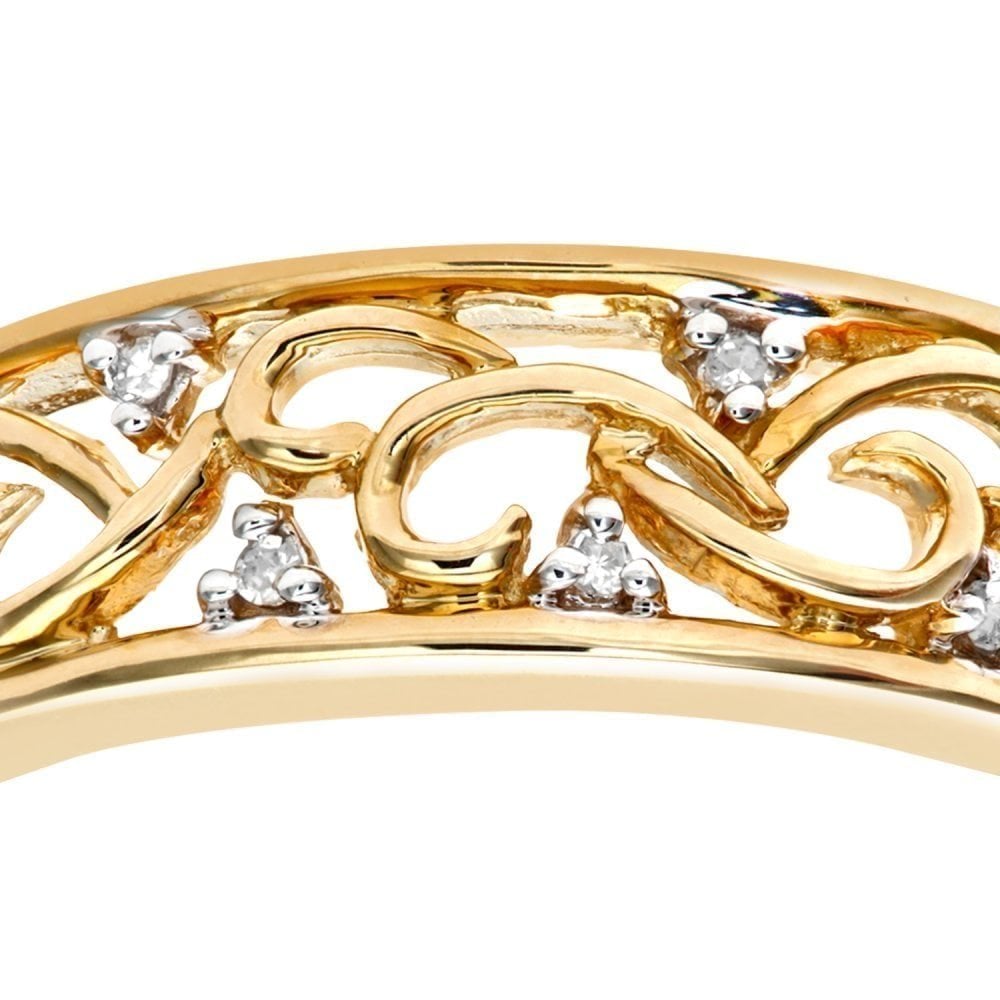 9ct Gold Natural Diamond Filigree Lattice Ring