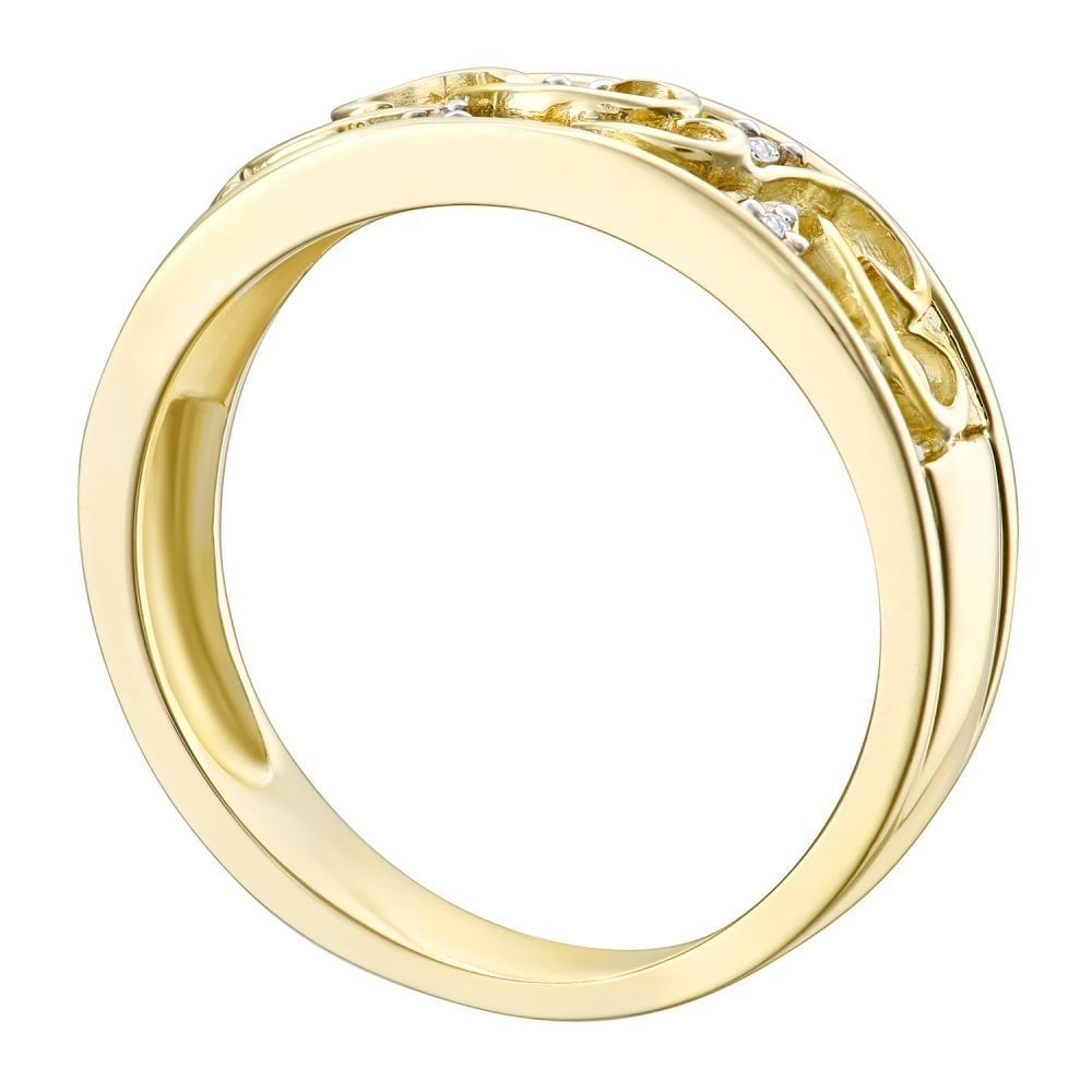 9ct Gold Natural Diamond Filigree Lattice Ring