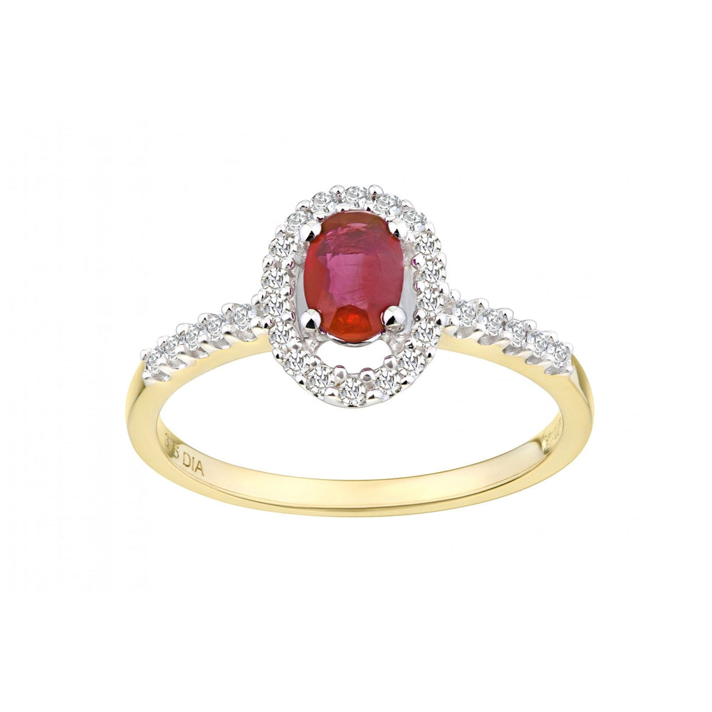 9ct Yellow Gold Ruby & 0.25ct Diamond Cluster Ring