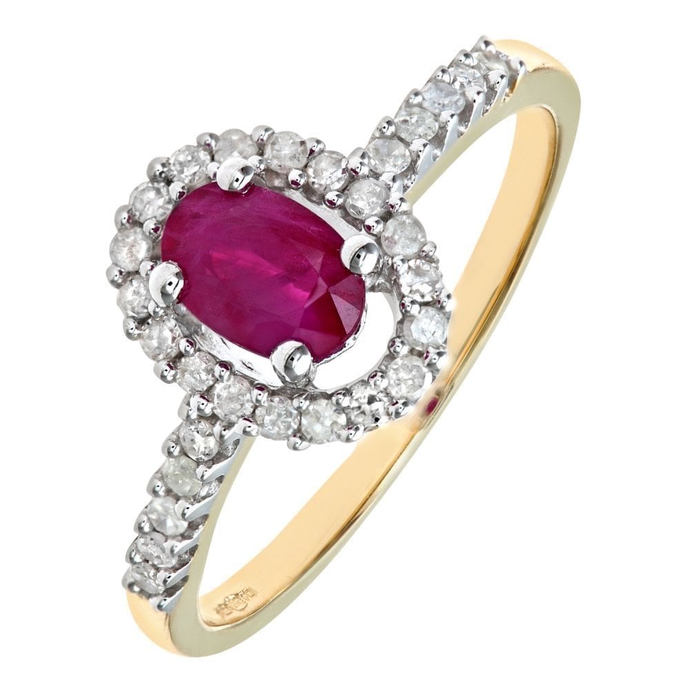 9ct Yellow Gold Ruby & 0.25ct Diamond Cluster Ring