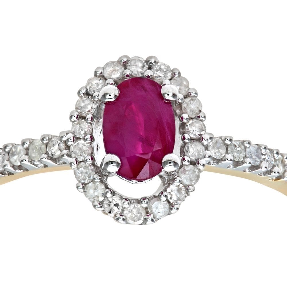 9ct Yellow Gold Ruby & 0.25ct Diamond Cluster Ring