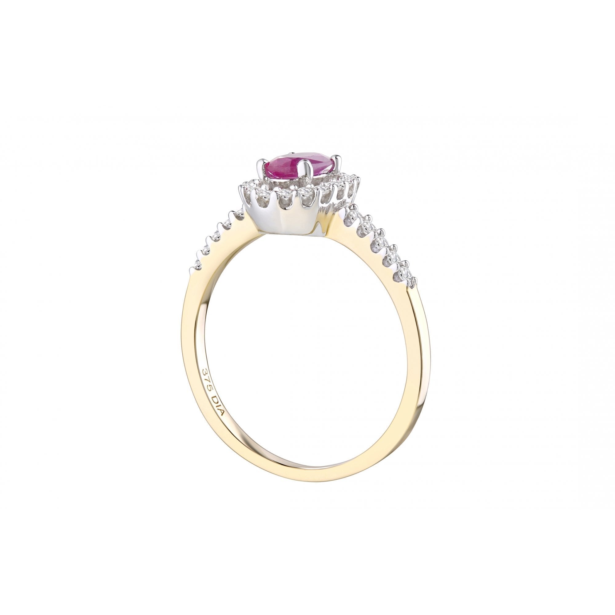 9ct Yellow Gold Ruby & 0.25ct Diamond Cluster Ring