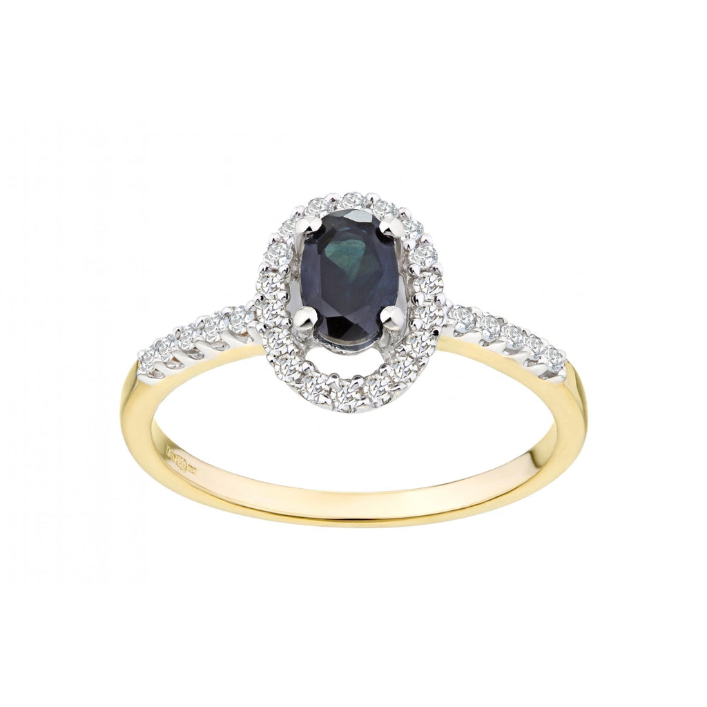 1.1 Ct Oval Natural Blue Sapphire and Diamond Halo Ring in 9ct Yellow Gold