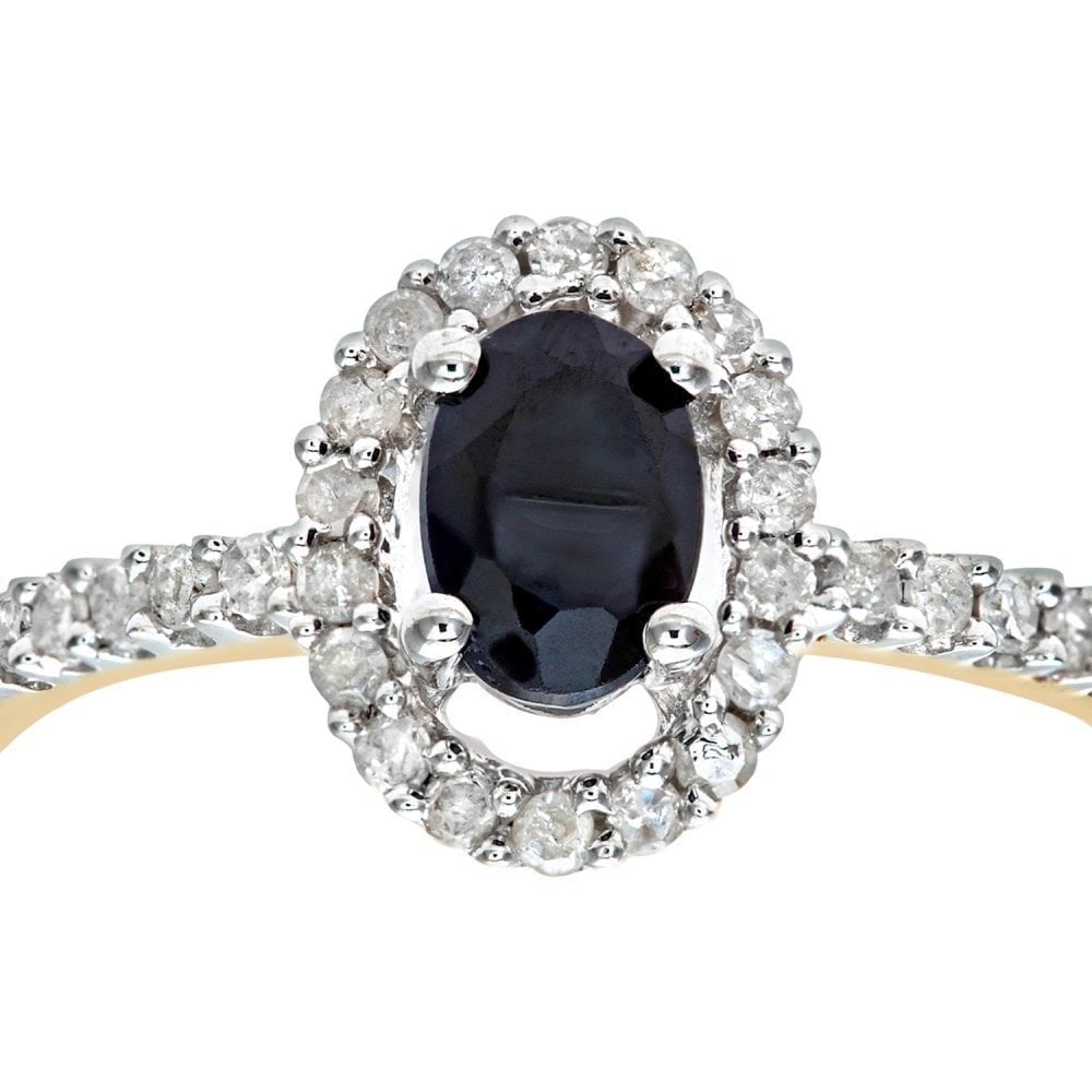1.1 Ct Oval Natural Blue Sapphire and Diamond Halo Ring in 9ct Yellow Gold