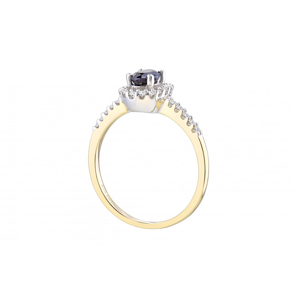 1.1 Ct Oval Natural Blue Sapphire and Diamond Halo Ring in 9ct Yellow Gold