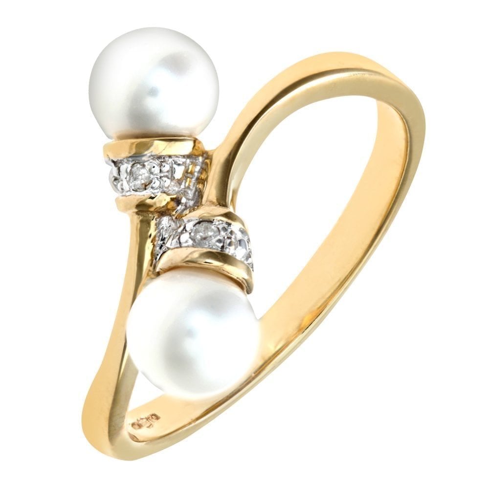 9ct Yellow Gold Pearl & 0.01ct Diamond Ring
