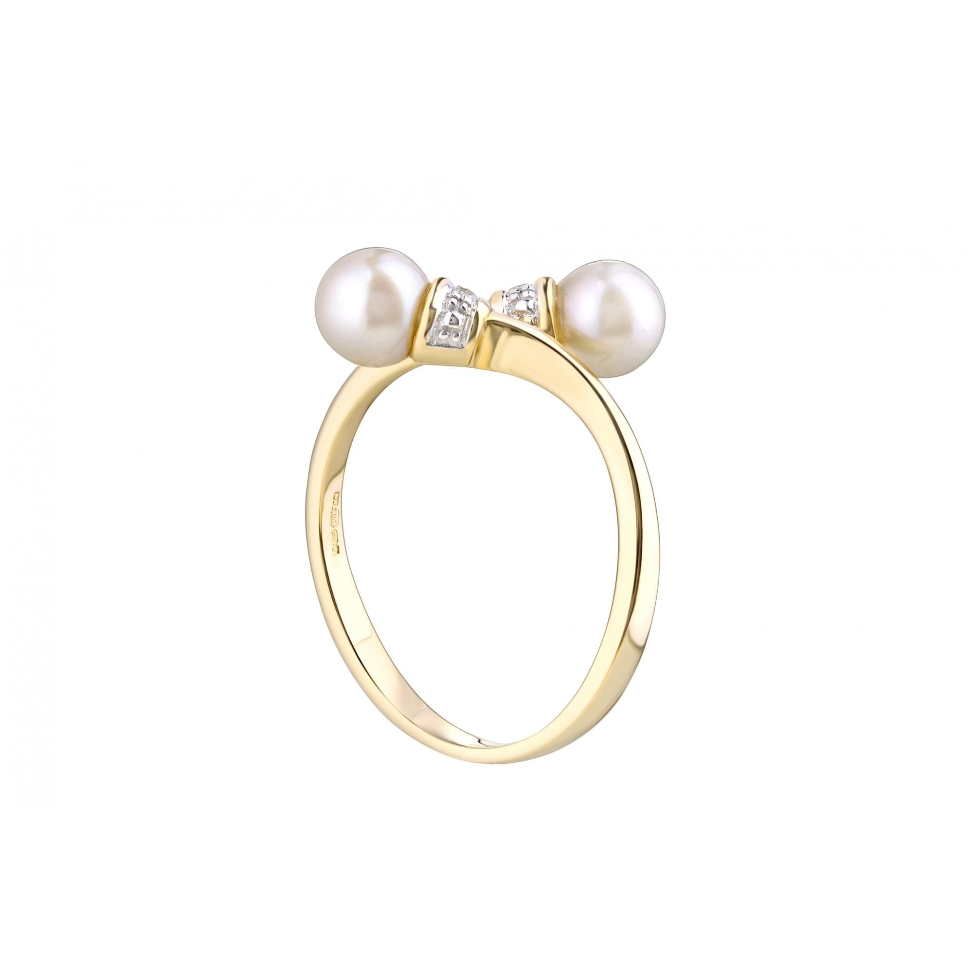 9ct Yellow Gold Pearl & 0.01ct Diamond Ring