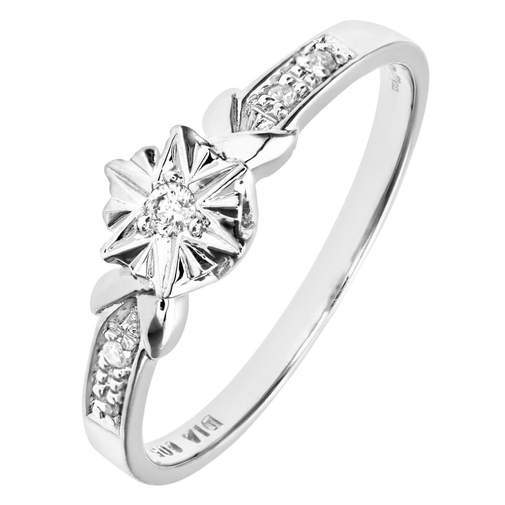 9ct White Gold Natural Diamond Classic Engagement Ring