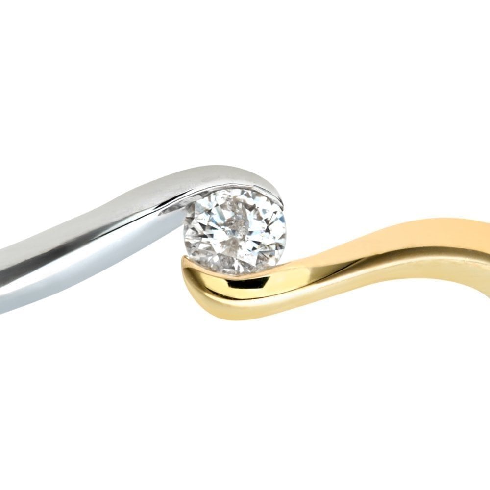 9ct Yellow and White Gold 0.10 Carat Natural Diamond Solitaire Bypass Engagement Ring