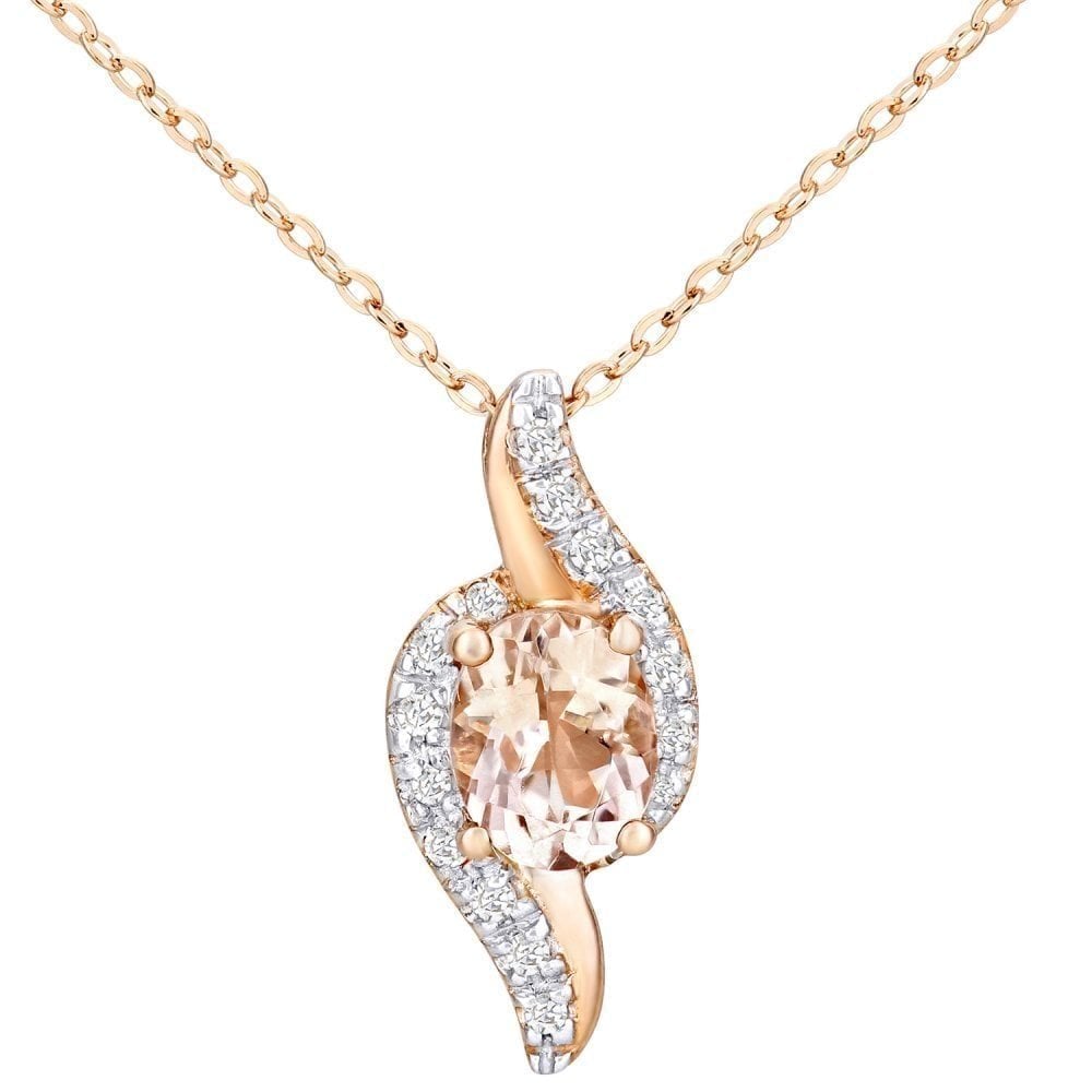 9ct Rose Gold Morganite and 0.05ct Diamond Pendant and Chain