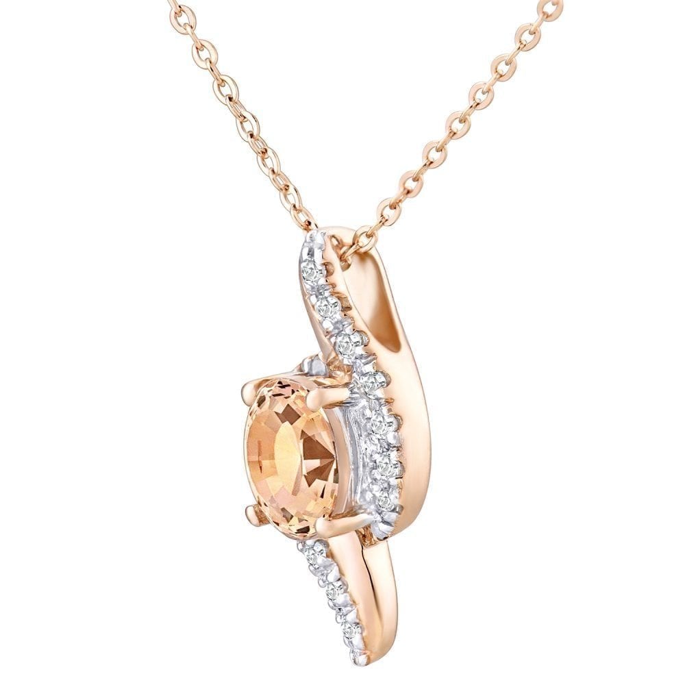 9ct Rose Gold Morganite and 0.05ct Diamond Pendant and Chain
