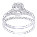 Diamond Cluster Halo Bridal Ring Set 9ct White Gold | Prime Jewellery
