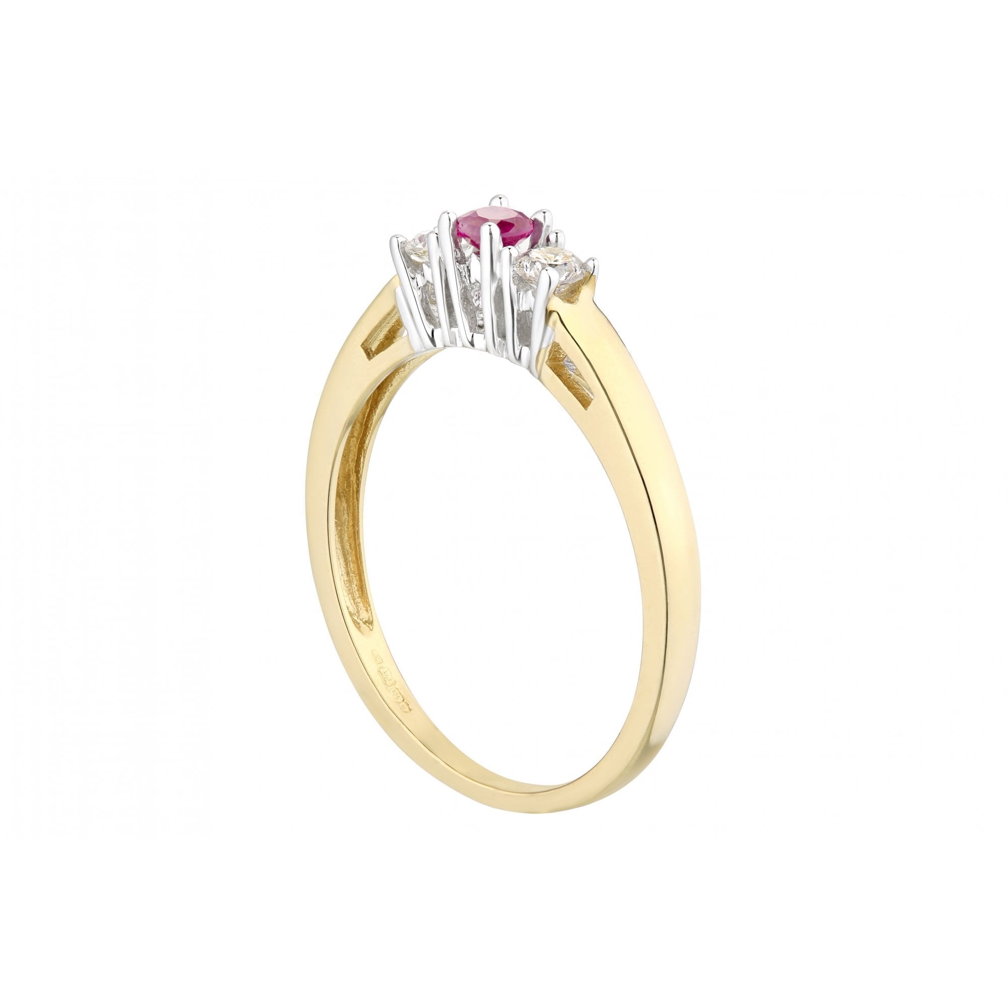 9ct Yellow Gold 0.15ct Diamond and Ruby 3 Stone Ladies Ring