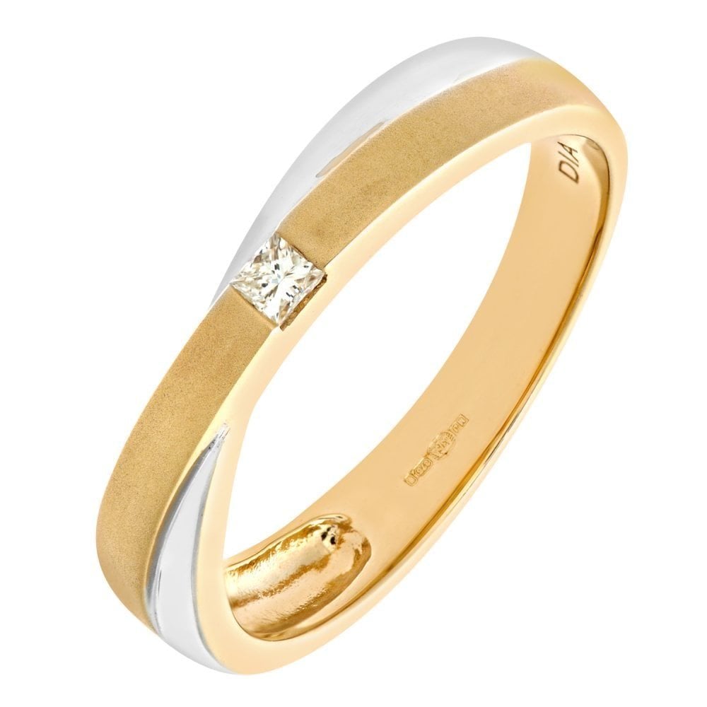 9ct Yellow and White Gold Natural Diamond Crossover Wedding Band Ring