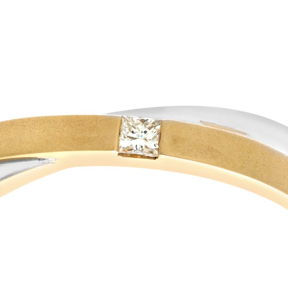 9ct Yellow and White Gold Natural Diamond Crossover Wedding Band Ring