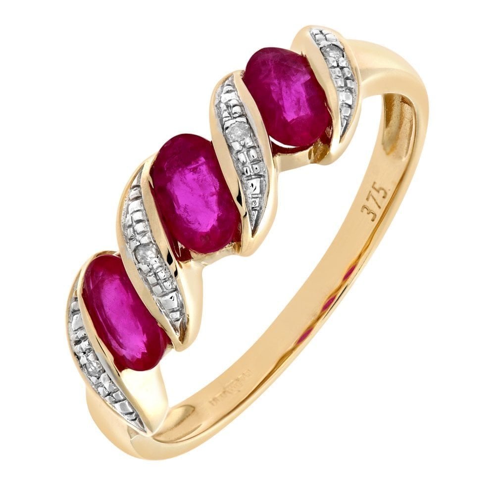 9ct Yellow Gold 0.02ct Diamond and Ruby Eternity Ladies Ring