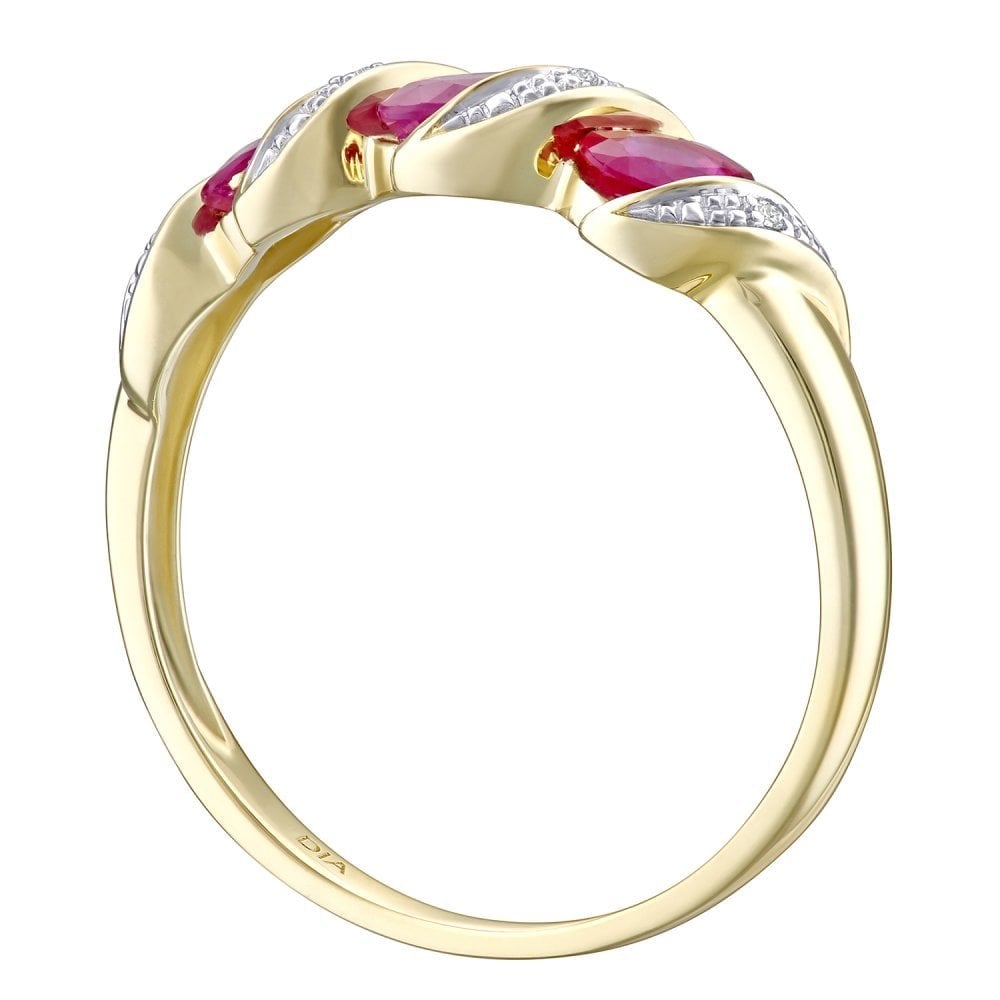 9ct Yellow Gold 0.02ct Diamond and Ruby Eternity Ladies Ring