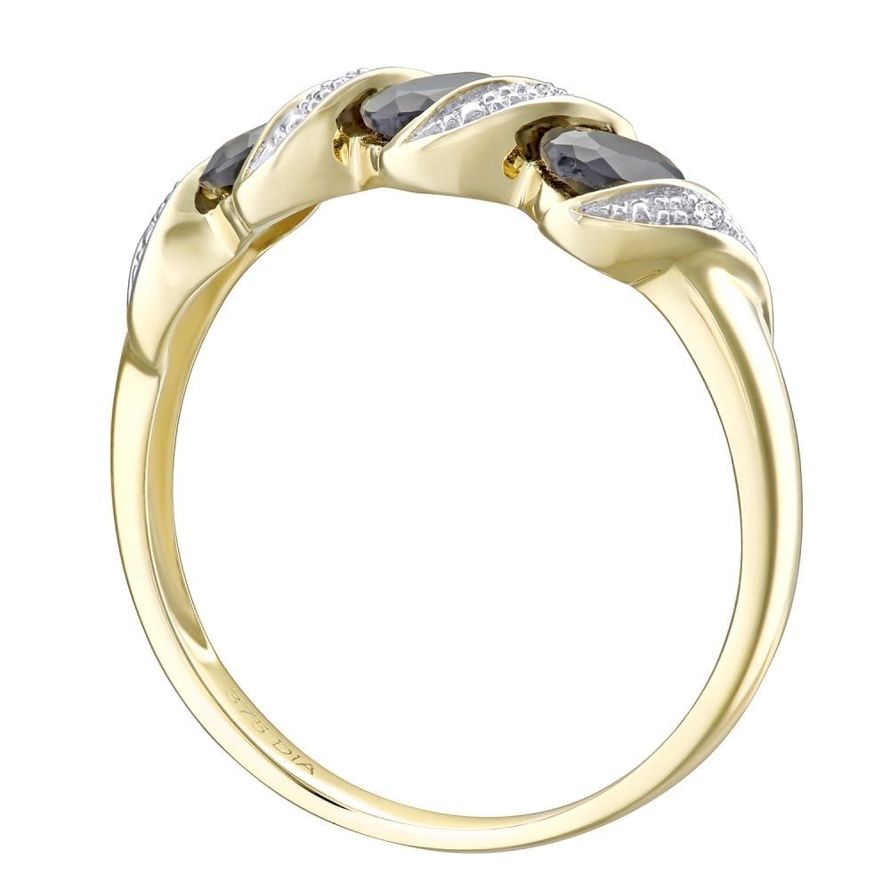 1.03 Ct Oval Natural Blue Sapphire and Diamond Infinity Trilogy Ring in 9ct Yellow Gold