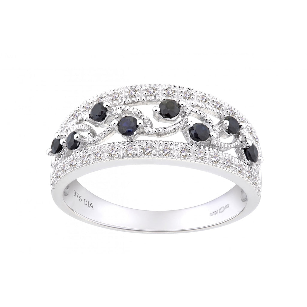 0.56 Ct Round Natural Blue Sapphire and Diamond Eternity Cocktail Ring in 9ct White Gold