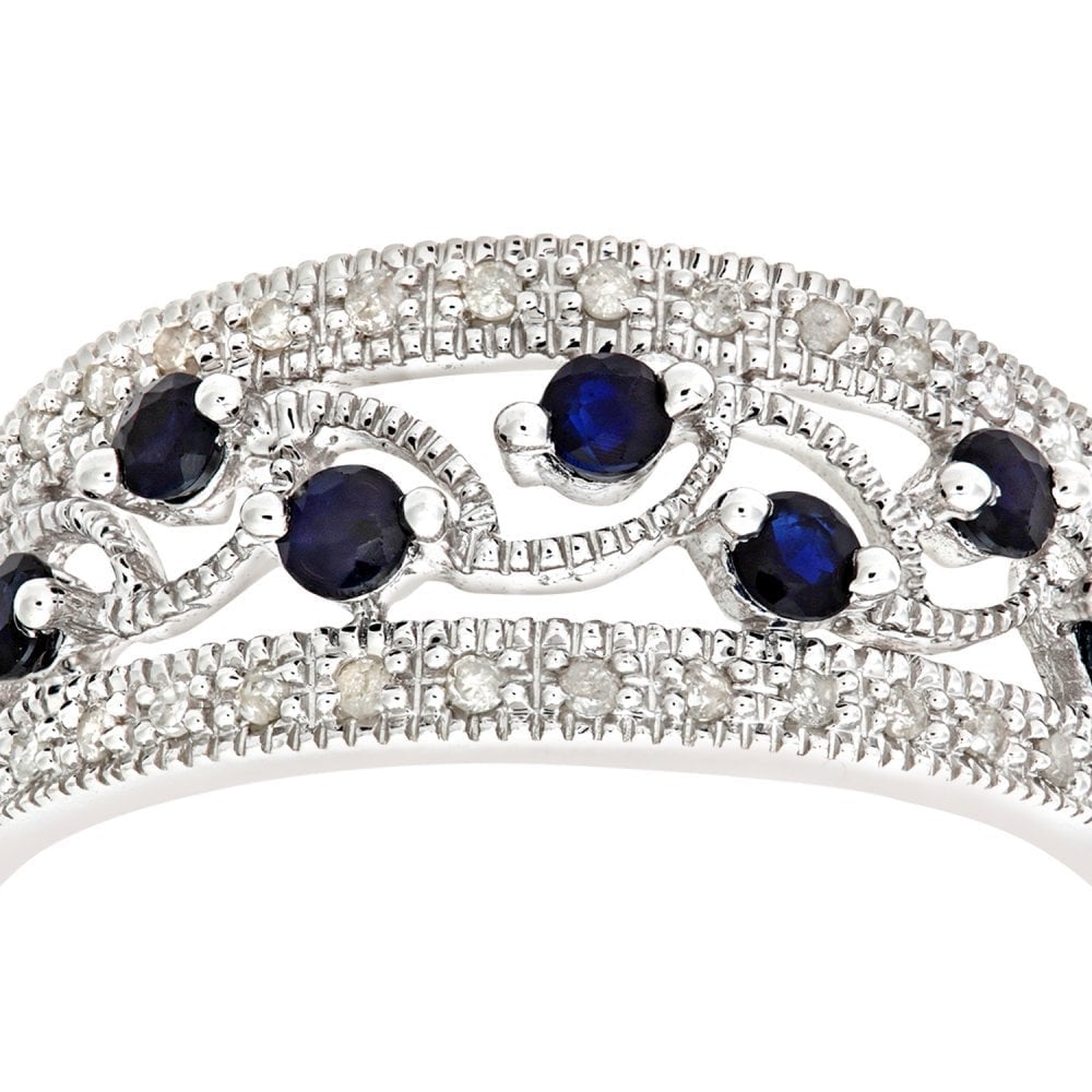 0.56 Ct Round Natural Blue Sapphire and Diamond Eternity Cocktail Ring in 9ct White Gold