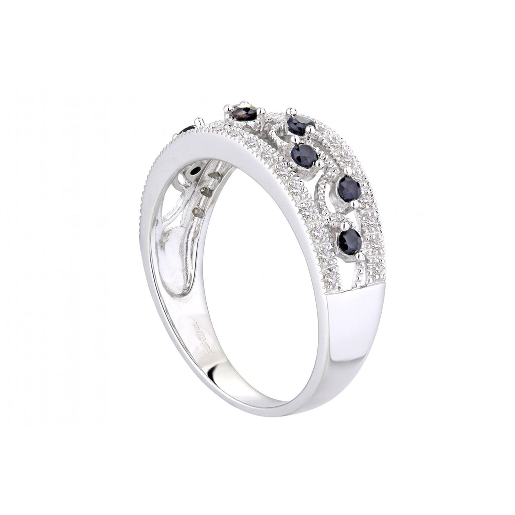 0.56 Ct Round Natural Blue Sapphire and Diamond Eternity Cocktail Ring in 9ct White Gold
