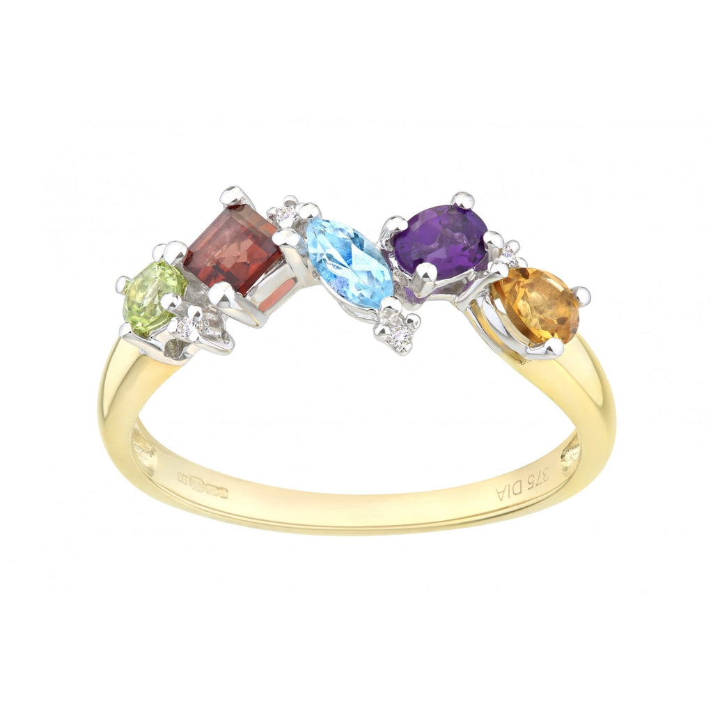 9ct Yellow Gold 0.02ct Diamond and Multi Gem Stone Ring