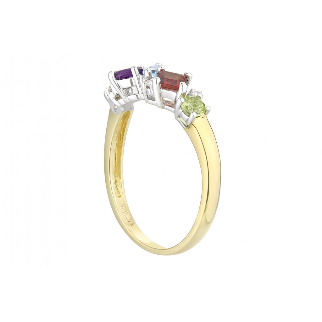 9ct Yellow Gold 0.02ct Diamond and Multi Gem Stone Ring