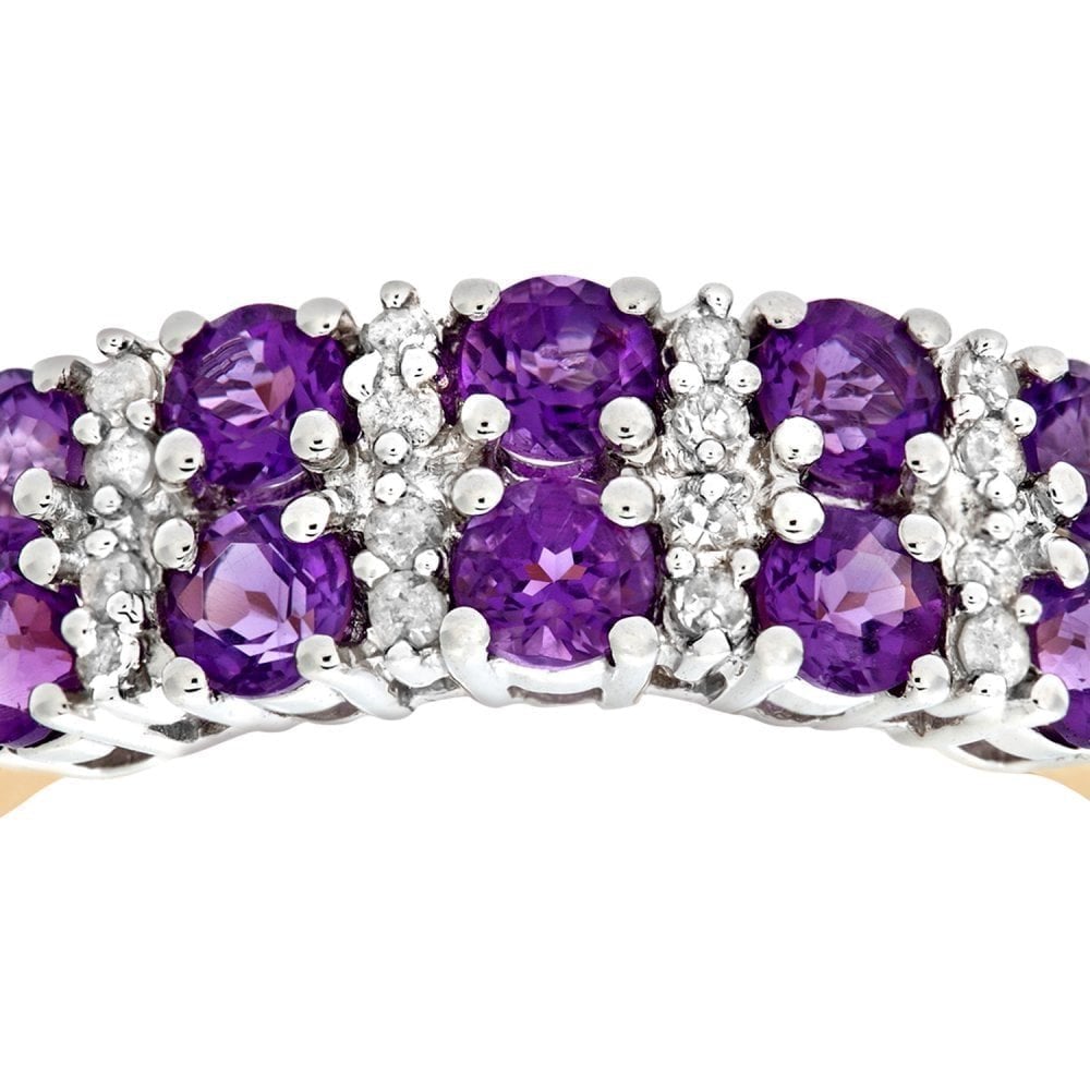 9ct Yellow Gold Ladies 0.10ct Diamond and Amethyst Ring