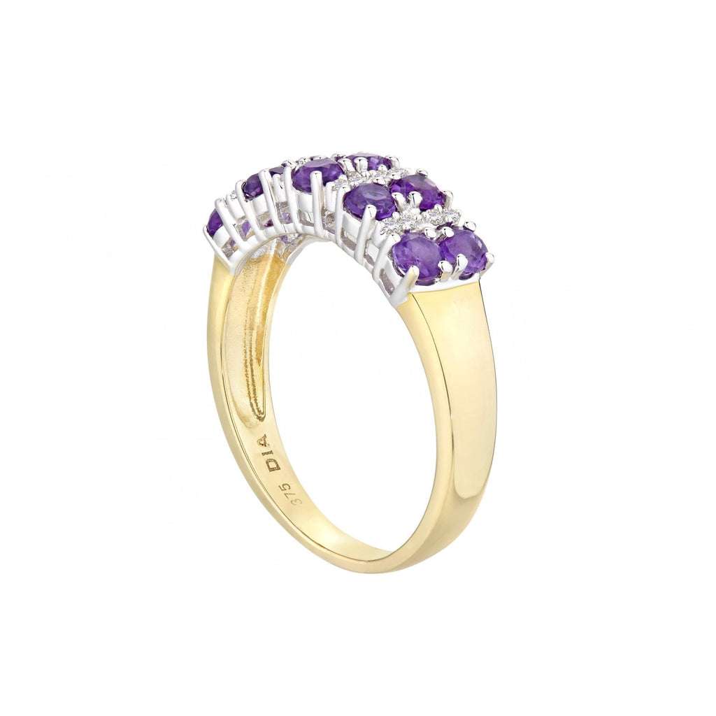 9ct Yellow Gold Ladies 0.10ct Diamond and Amethyst Ring
