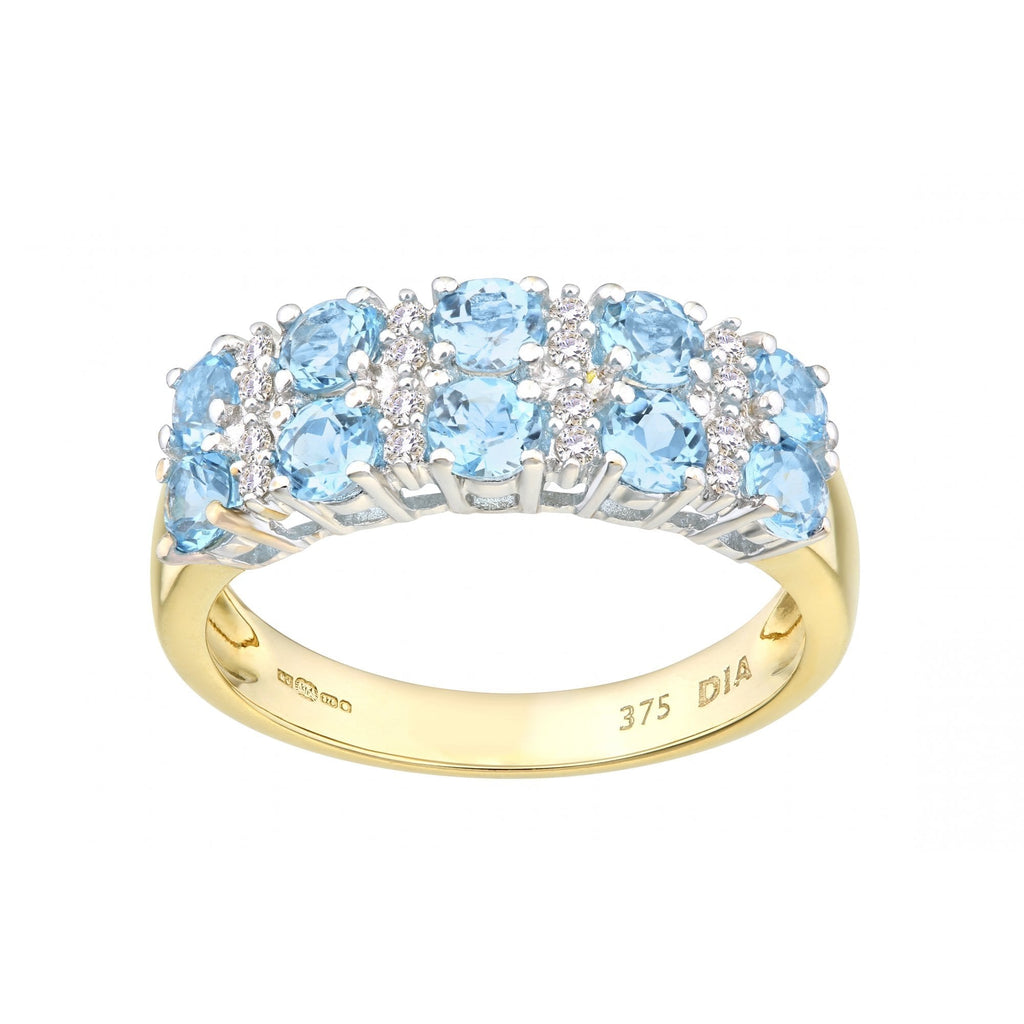 9ct Yellow Gold 1.28 Carat Sky Blue Topaz and Diamond Half Eternity Ring