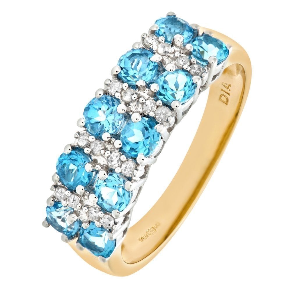 9ct Yellow Gold 1.28 Carat Sky Blue Topaz and Diamond Half Eternity Ring