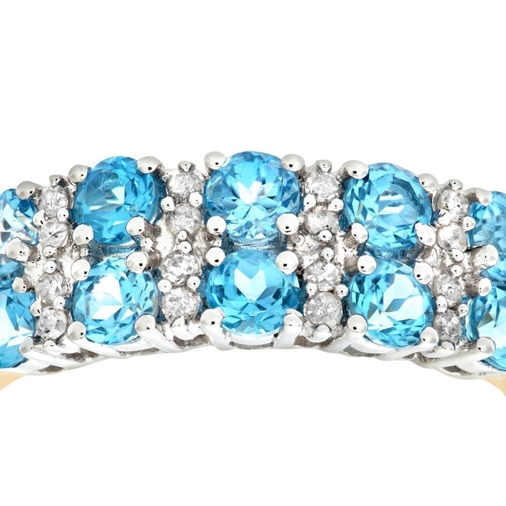 9ct Yellow Gold 1.28 Carat Sky Blue Topaz and Diamond Half Eternity Ring