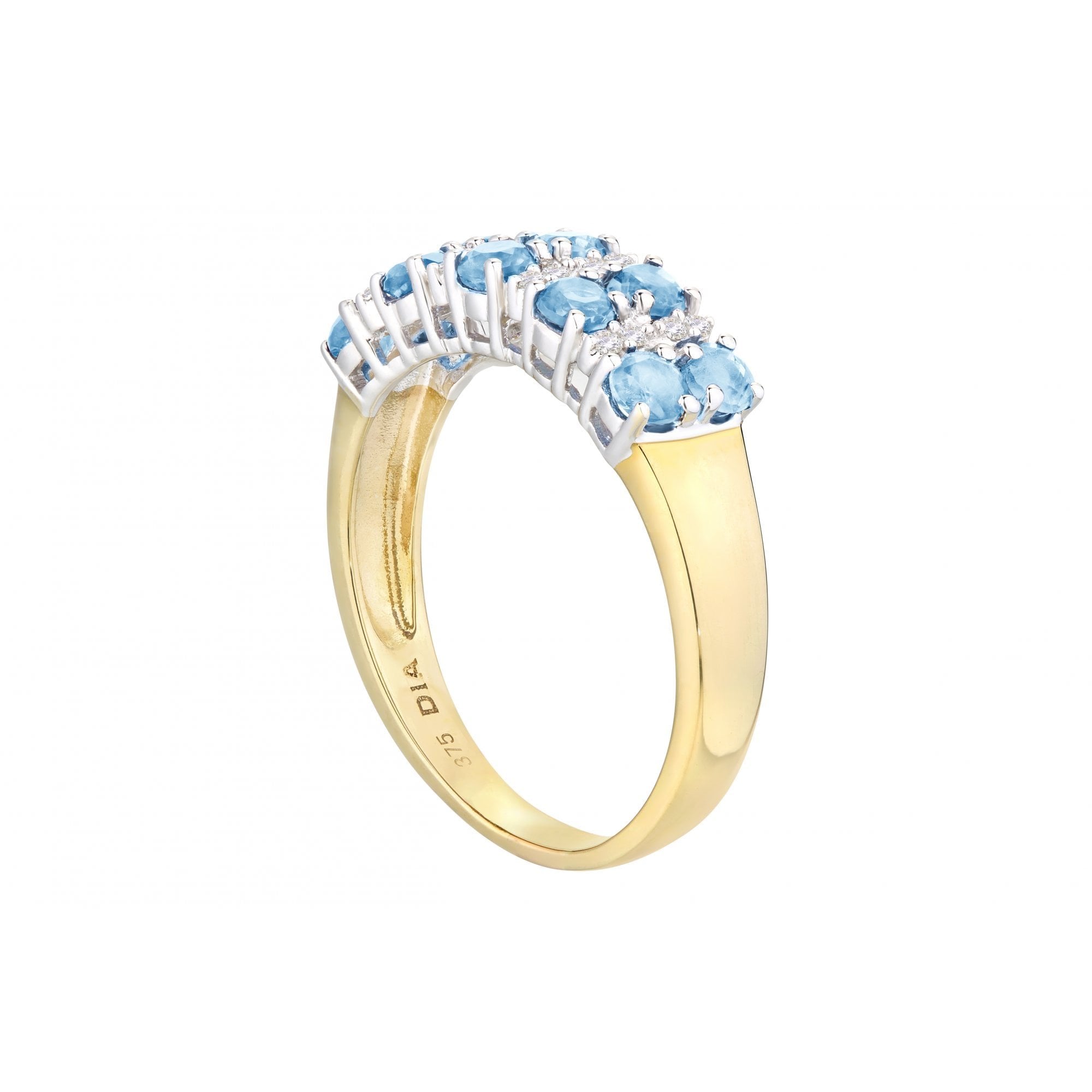 9ct Yellow Gold 1.28 Carat Sky Blue Topaz and Diamond Half Eternity Ring