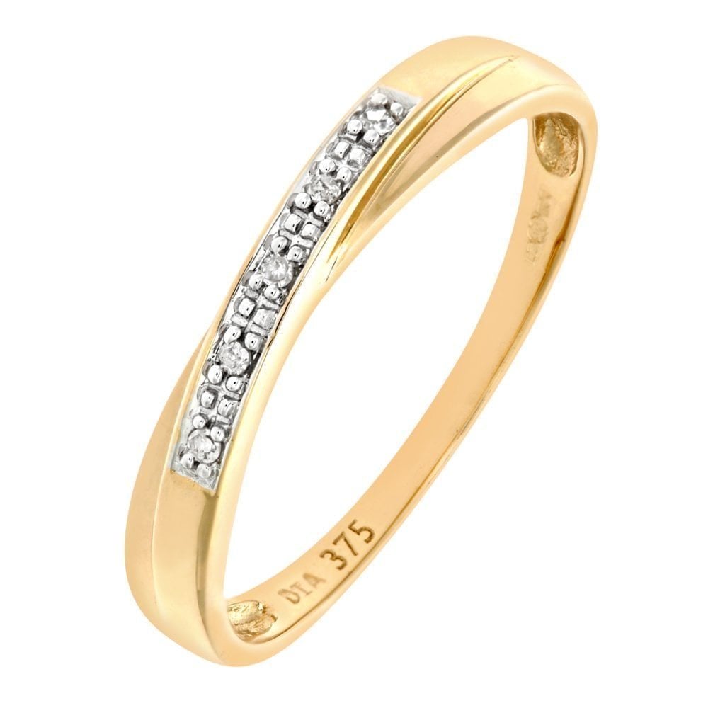 9ct Gold Natural Diamond Crossover Wedding Band Ring