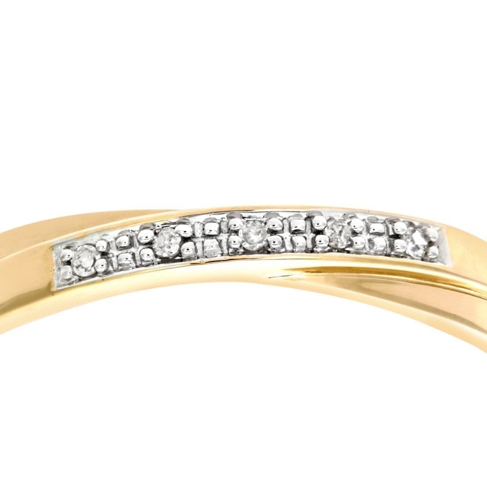 9ct Gold Natural Diamond Crossover Wedding Band Ring