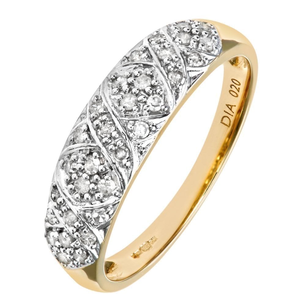 9ct Gold 0.20 Carat Natural Diamond Art Deco Wedding Ring