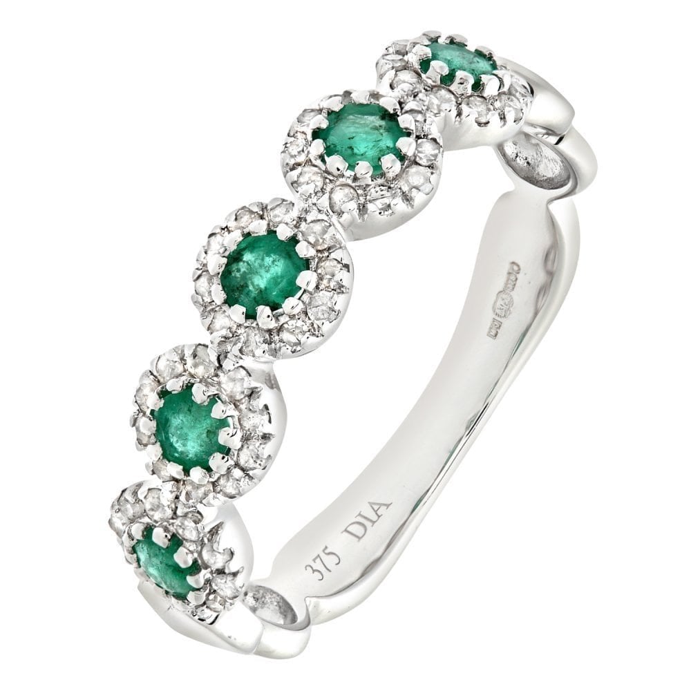 9ct White Gold 0.26ct Round Emerald  and 0.20ct  Diamond Eternity Ring