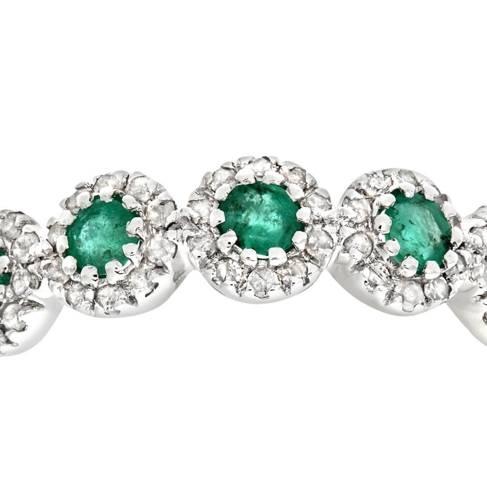9ct White Gold 0.26ct Round Emerald  and 0.20ct  Diamond Eternity Ring