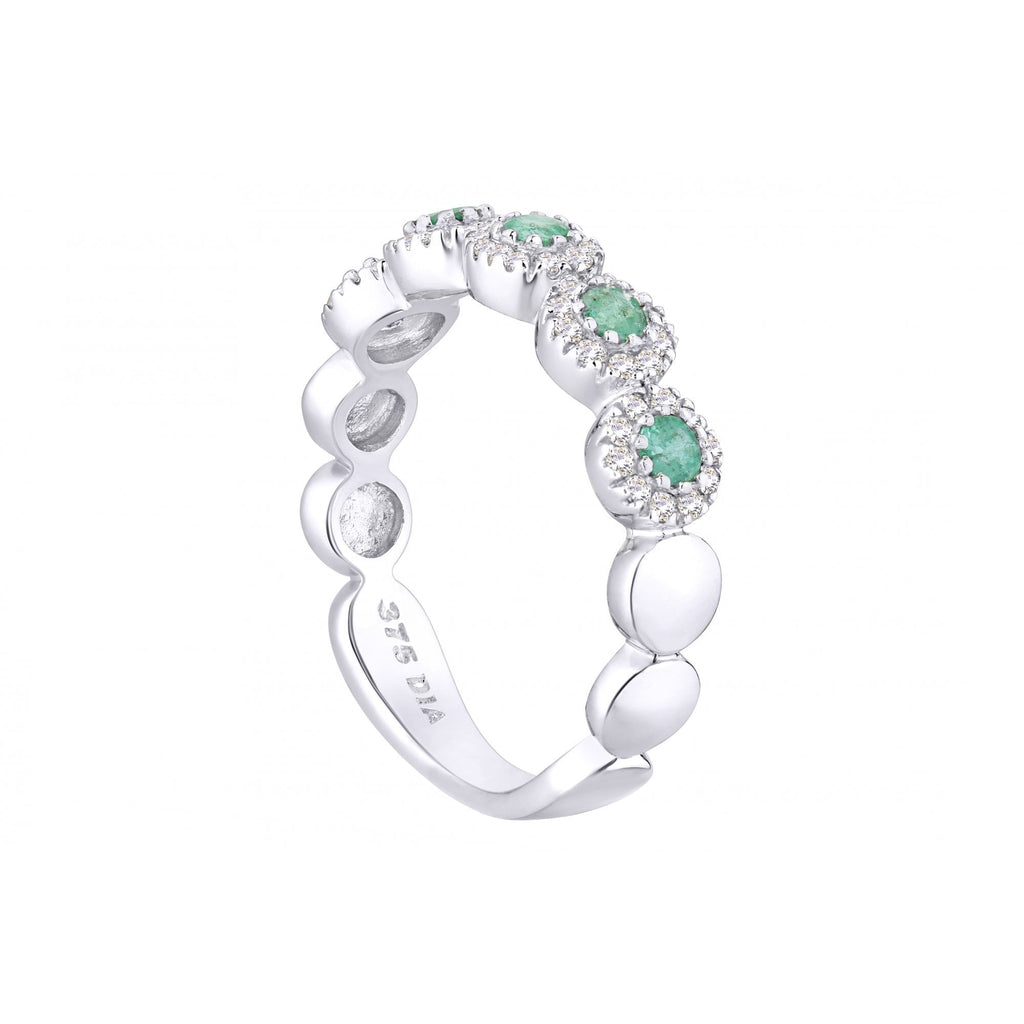 9ct White Gold 0.26ct Round Emerald  and 0.20ct  Diamond Eternity Ring