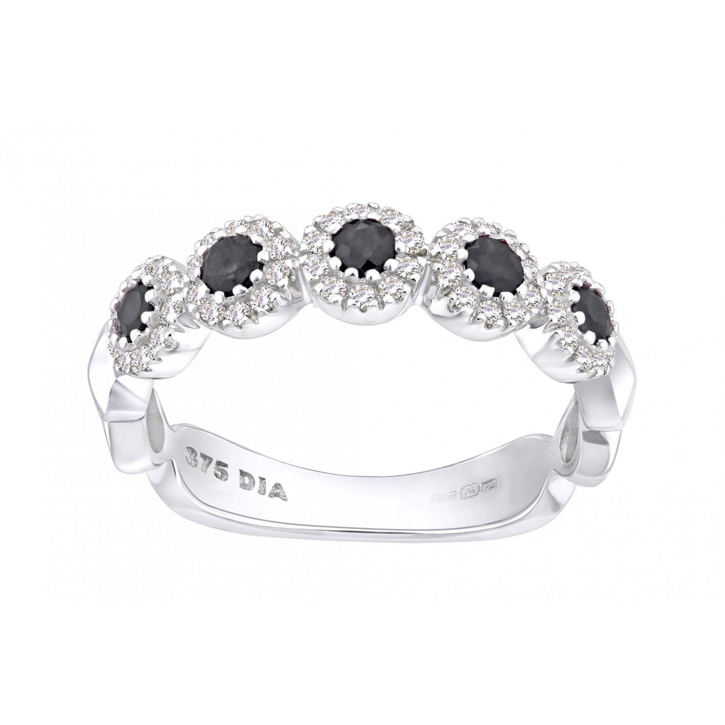 0.58 Ct Round Natural Blue Sapphire and Diamond Half Eternity Ring in 9ct White Gold