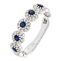 0.58 Ct Round Natural Blue Sapphire and Diamond Half Eternity Ring in 9ct White Gold
